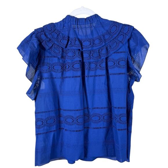 Willa Story Elizabeth Eyelet Ruffle Top Cottage Coastal Grandma Boho Blue Medium - Picture 7 of 9